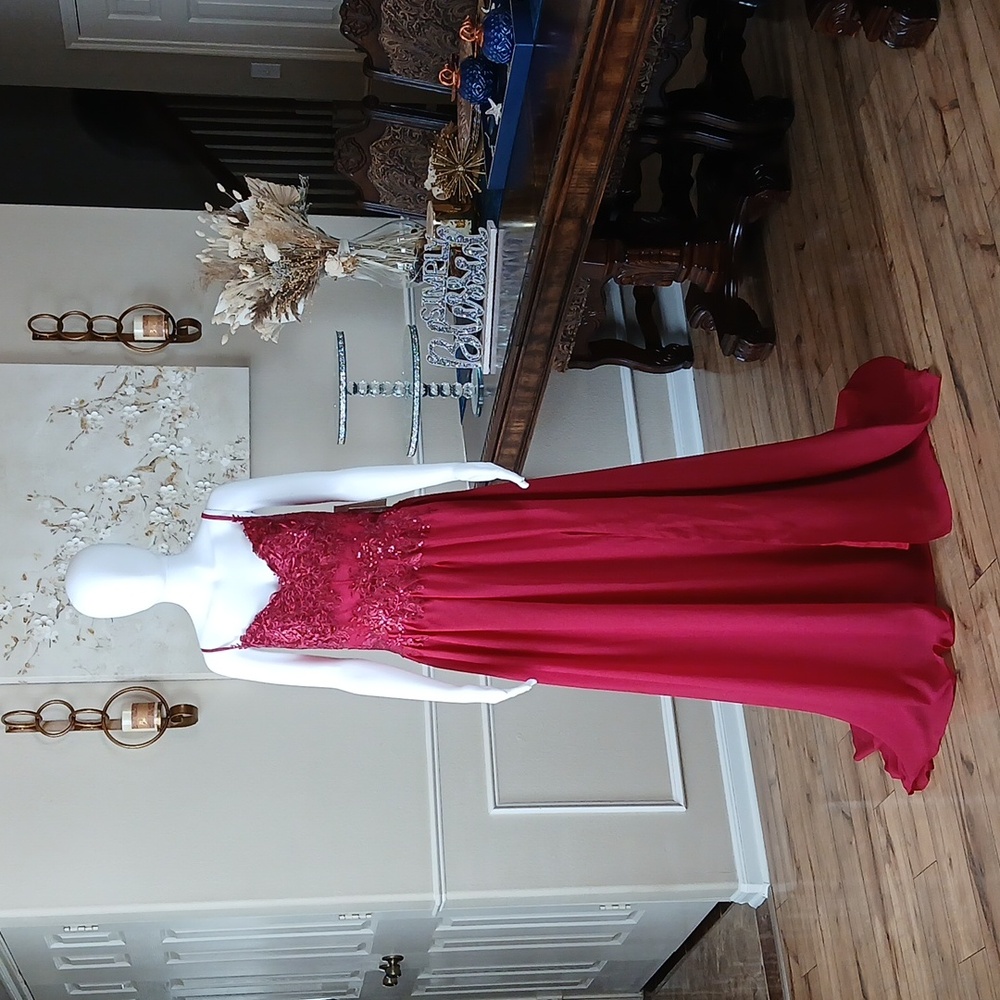 New Red A-line Formal Embellished Floral Embroidered Floor-Length Gown. Medium - Picture 8 of 17